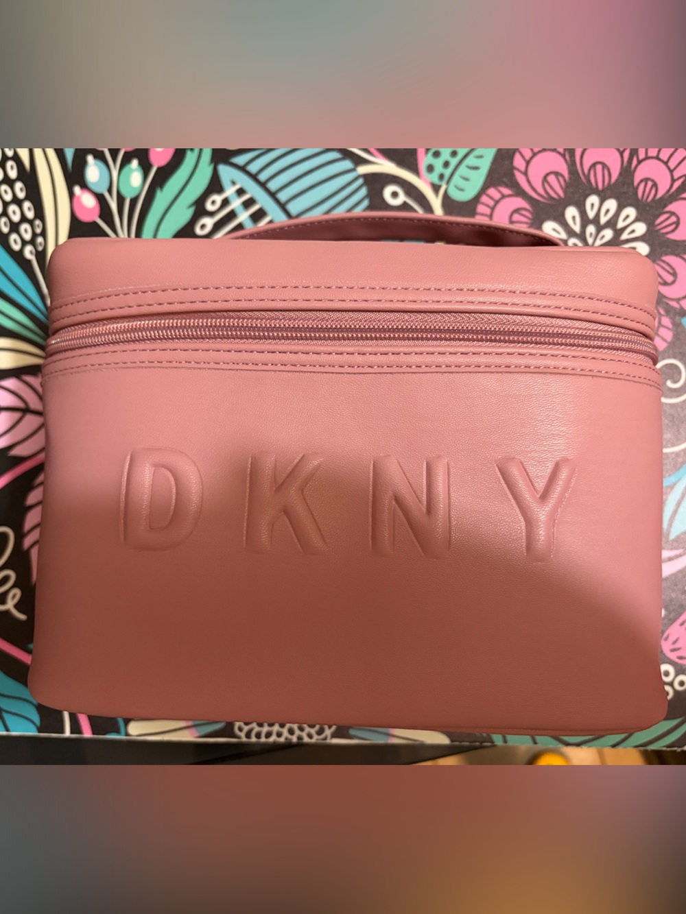 DKNY Rose Pink Embossed Logo Cosmetic Case